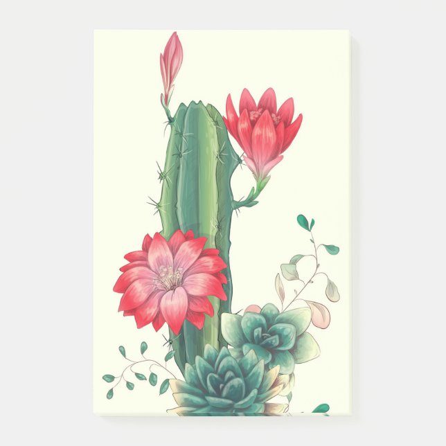 Cactus With Flowers Post-it Notes (Front)