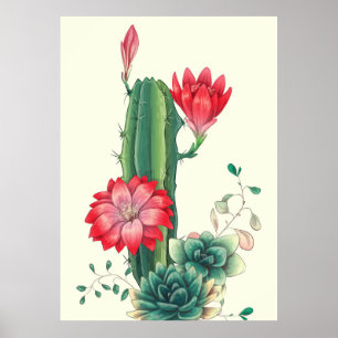 Cactus With Flowers Poster