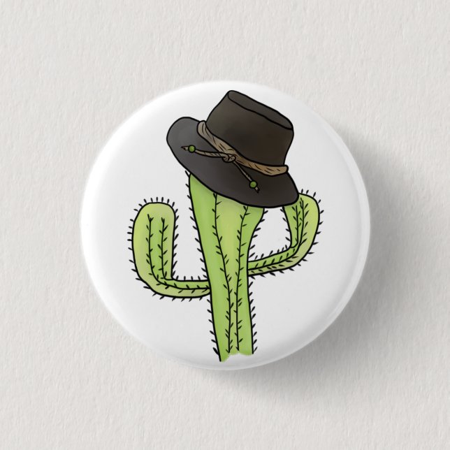 Cactus with hat 3 cm round badge (Front)