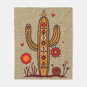 Cactus with Native American & Mexican Motifs Fleece Blanket
