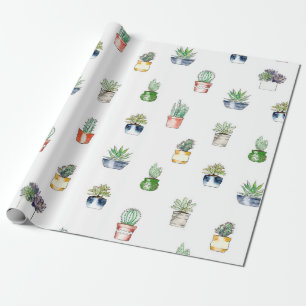 Cactus with planters pattern wrapping paper