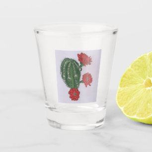 Cactus With Red Flowers 2  Shot Glass