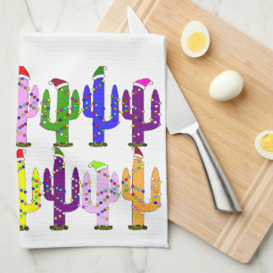 Cactus With Santa Hats Christmas Tea Towel