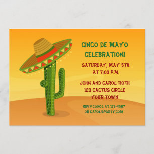 Cactus with Sombrero, Cinco de Mayo Invitation