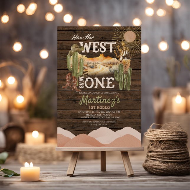 Cactus Wood How The West Was One Birthday Cowboy  Invitation (Creator Uploaded)
