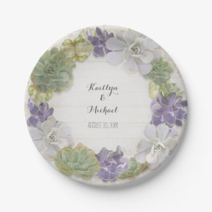 Cactus Wreath Leaf Succulent Wooden Bridal Shower Paper Plate