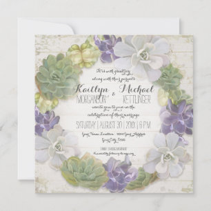 Cactus Wreath Leaf Succulent Wooden Western Boho Invitation
