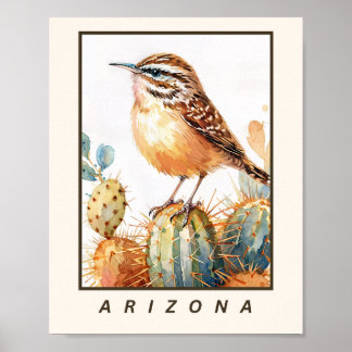 Cactus Wren Arizona State Bird Poster