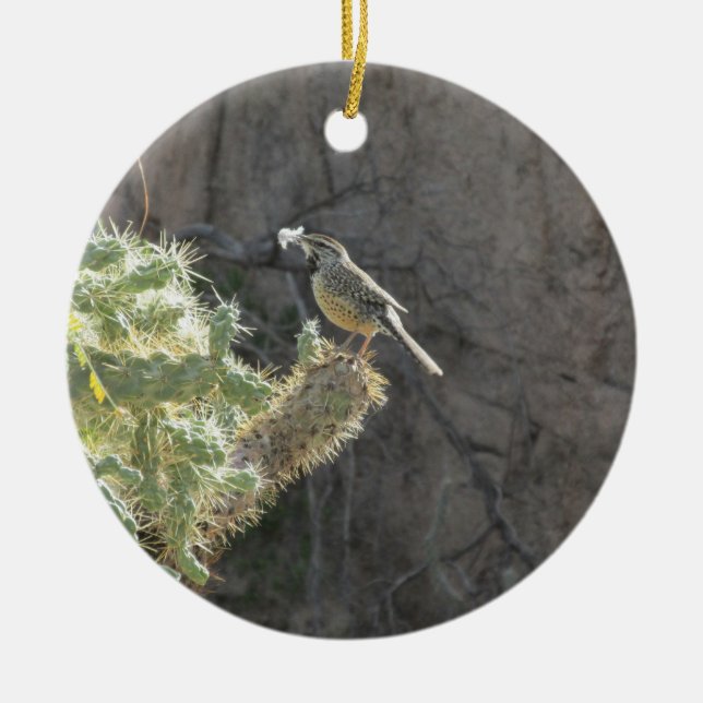 Cactus Wren Ceramic Tree Decoration (Front)