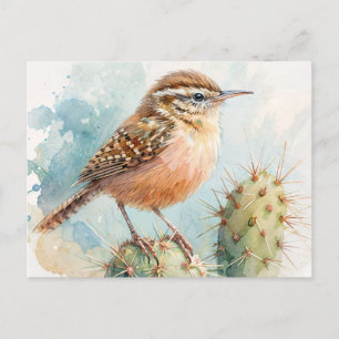 Cactus Wren Watercolor Postcard