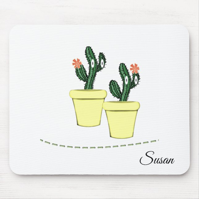 Cactus Yellow Pots Floral Mouse Pad! Mat (Front)