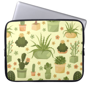 Cactuses and succulents seamless pattern. Housepla Laptop Sleeve