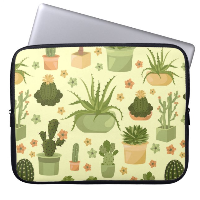 Cactuses and succulents seamless pattern. Housepla Laptop Sleeve (Front)
