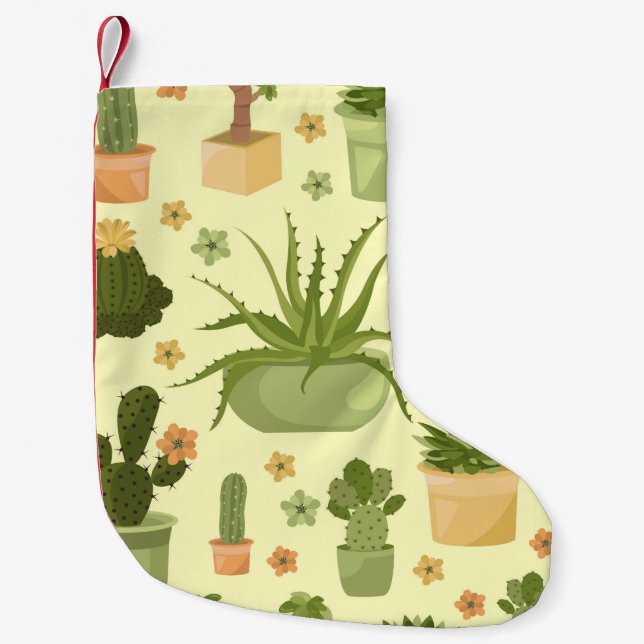 Cactuses and succulents seamless pattern. Housepla Small Christmas Stocking (Front)