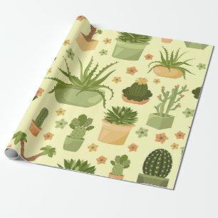 Cactuses and succulents seamless pattern. Housepla Wrapping Paper