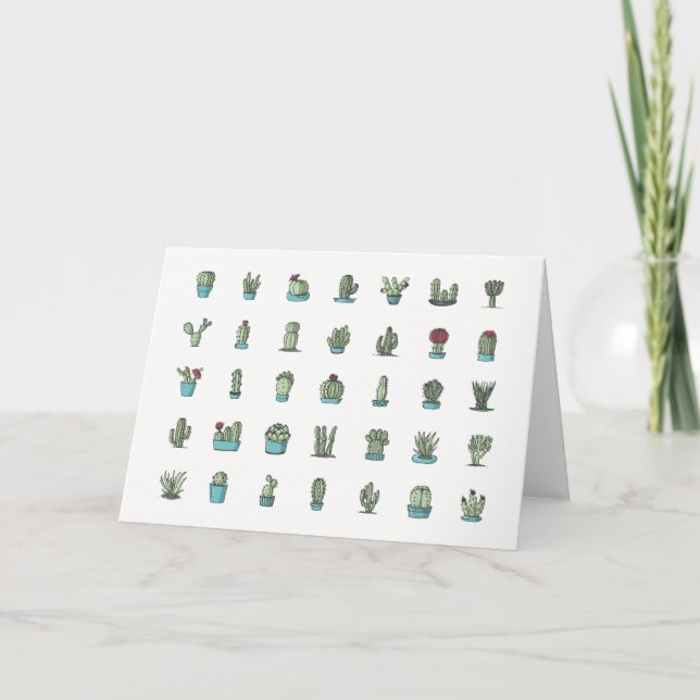 Cactuses Succulents Plants Hand Drawn Botanical Card (Front)