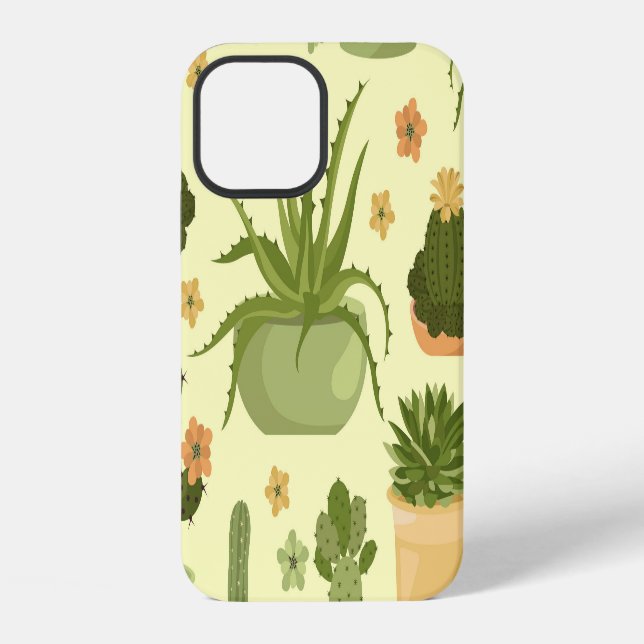 Cactuses, succulents: vintage houseplants pattern. iPhone case (Back)