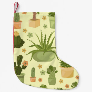 Cactuses, succulents: vintage houseplants pattern. small christmas stocking