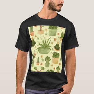 Cactuses, succulents: vintage houseplants pattern. T-Shirt