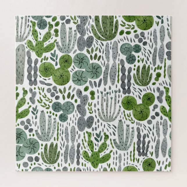 Cactuses Watercolor Hand Painted Pattern Jigsaw Puzzle (Vertical)
