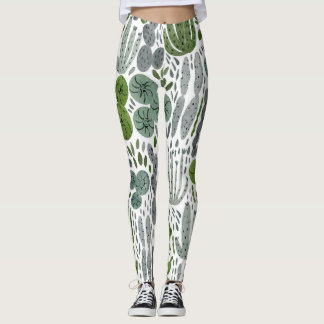 Cactuses Watercolor Hand Painted Pattern Leggings