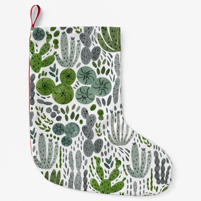 Cactuses Watercolor Hand Painted Pattern Small Christmas Stocking (Front)