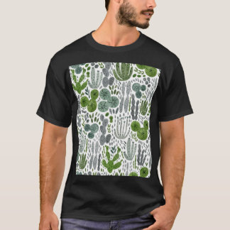Cactuses Watercolor Hand Painted Pattern T-Shirt