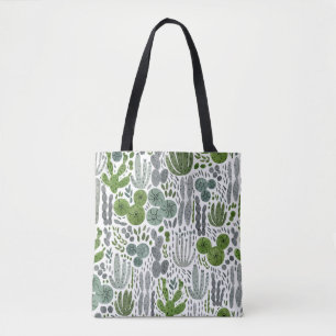 Cactuses Watercolor Hand Painted Pattern Tote Bag