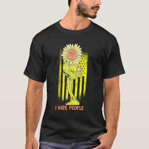 Cactusi And Sunflower I Hate People American Flag  T-Shirt