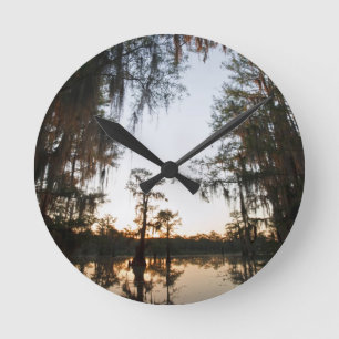 Caddo Lake at sunrise Round Clock