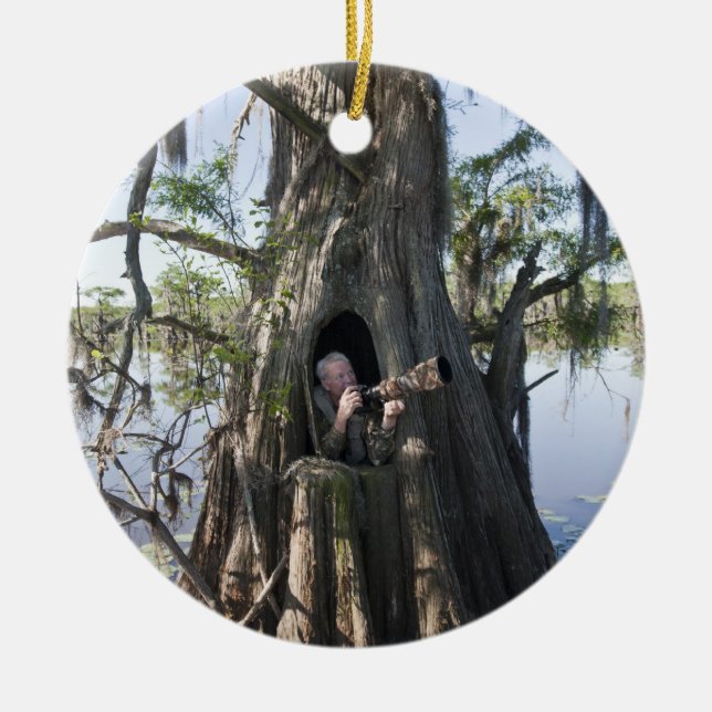 Caddo Lake, hunting blind Ceramic Tree Decoration (Front)