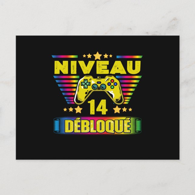 Cadeau 14 ans Anniversaire Gamer Niveau 14 Postcard (Front)