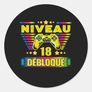 Cadeau 18 ans Anniversaire Gamer Niveau 18 Classic Round Sticker