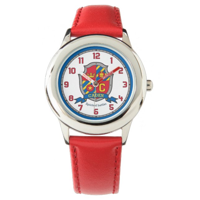 Caden boys name meaning crest red blue yellow lion watch (Front)