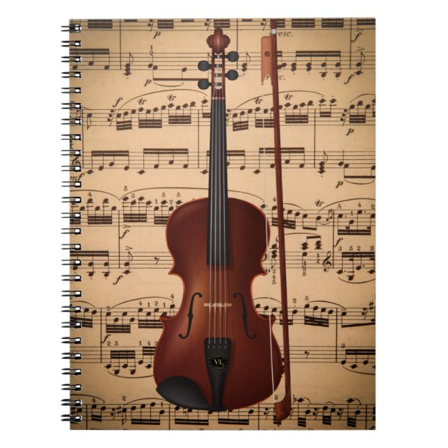 Caderno espiral musical com arte digital violino notebook (Front)