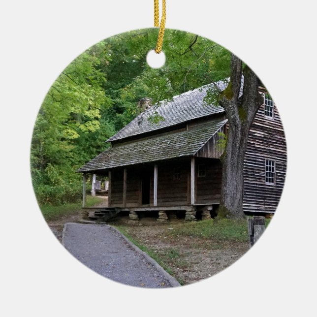 Cades Cove Cabin Ceramic Tree Decoration (Front)