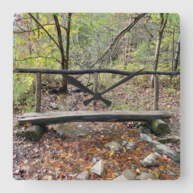 Cades Cove Fall Mountains Hike Bridge Square Wall Clock (Front)