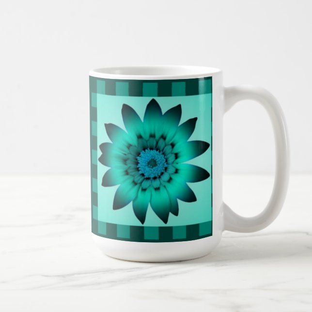 Cadet Blue Daisy Flower, Pattern Stripes - Mug (Right)