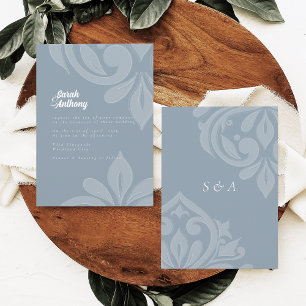 Cadet Grey Tasteful Elegant Script Damask Wedding Invitation