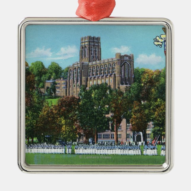 Cadets Marching to Parade Grounds Scene Metal Tree Decoration (Front)