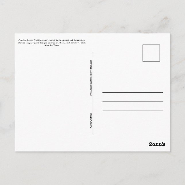 Cadillac Ranch Amarillo Texas Postcard (Back)