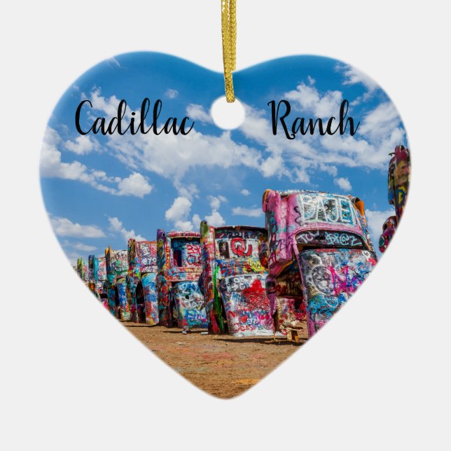 Cadillac Ranch, Texas, Heart Ceramic Tree Decoration (Front)