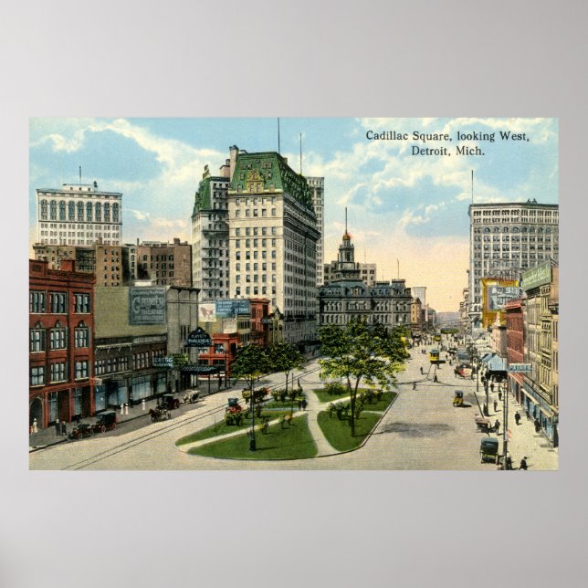 Cadillac Square, Detroit Michigan, 1915 Vintage Poster (Front)