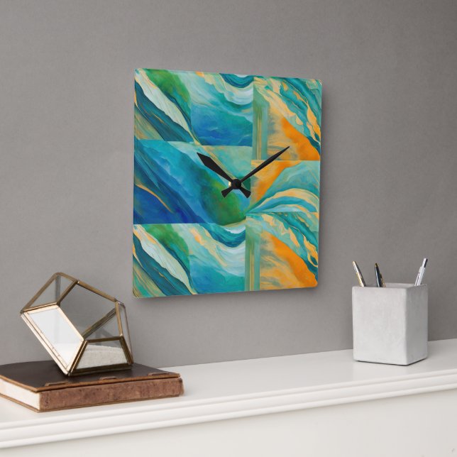 “Cádiz” A Colourful Tiled Effect Square Wall Clock (Office)