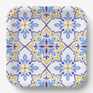Cadiz Harmony Elegant Sky Blue Gold Mediterranean Paper Plate
