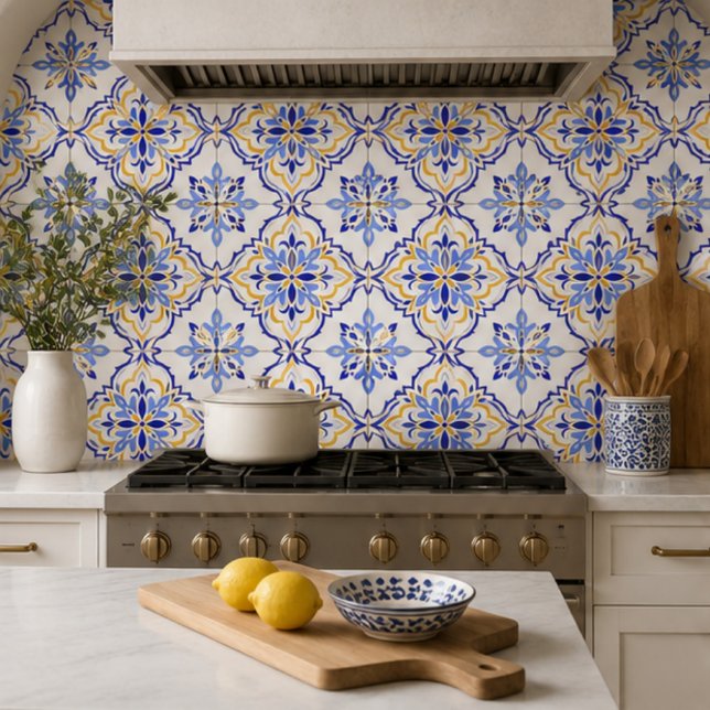Cadiz Harmony Elegant Sky Blue Gold Mediterranean  Tile (Creator Uploaded)