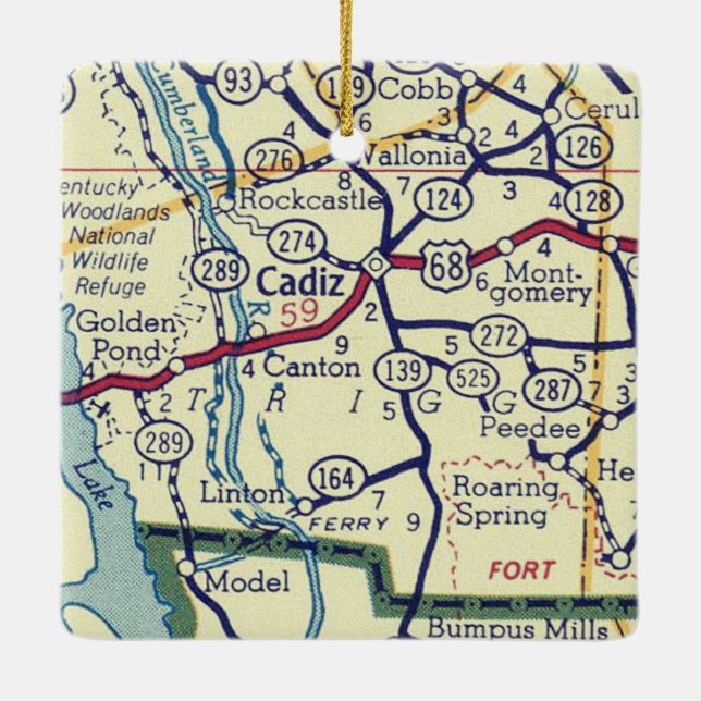 Cadiz KY Vintage Map Ceramic Ornament (Back)