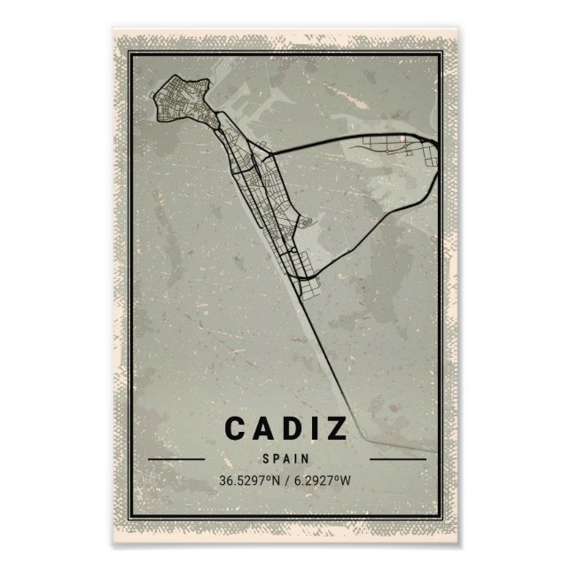Cadiz map print poster canvas | Spain (Front)
