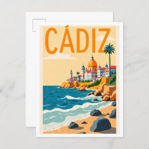 Cadiz Spain Art Vintage Illustration Travel Postcard