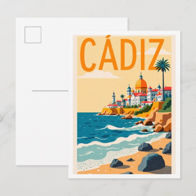 Cadiz Spain Art Vintage Illustration Travel Postcard (Front/Back)